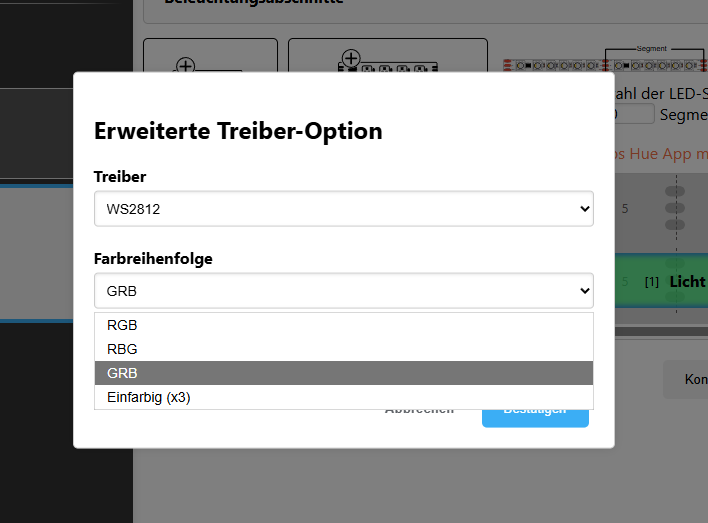 Config-Builder Farbkanaleinstellung
