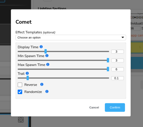 Config-Builder example: stars and comet - configuration of the effect