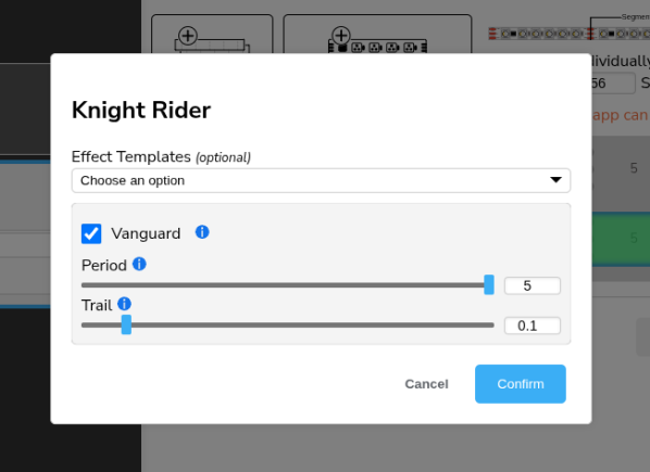Config-Builder example: running light - configuration of the effect