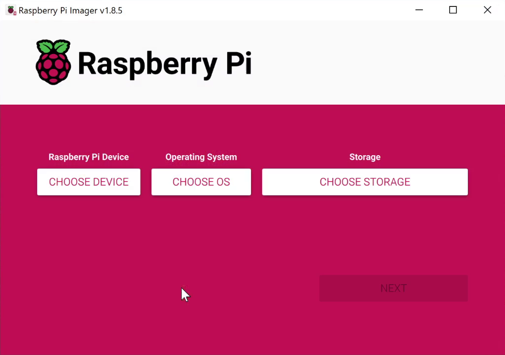 Raspberry Pi Imager Start Screenshot