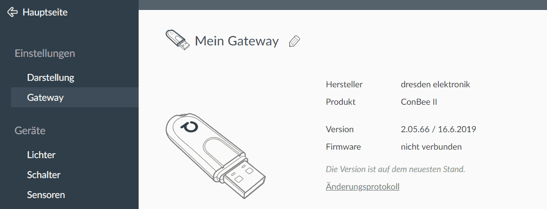 Screenshot: Firmware nicht verbunden